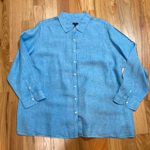EUC Womens Talbots Blue Linen Button Down Shirt - Size 3X